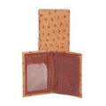 Ostrich Embossed Calf Leather Gusseted Card Case Wallet